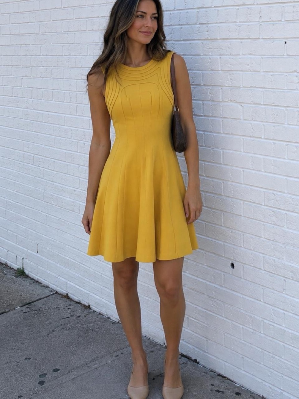 Ted Baker London Aude Seam Detail A-Line Skater Dress Mustard Yellow Size 1 US 4